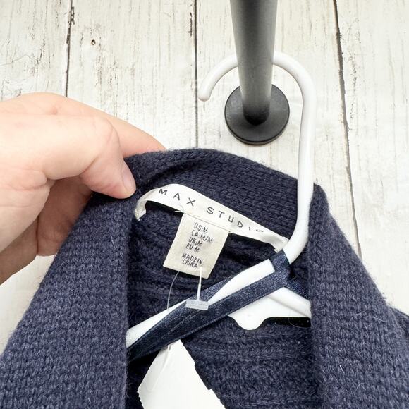 Max Studio Sweater Women Size Medium Collared Long Sleeve Cable Knit Cardigan - Picture 2 of 8